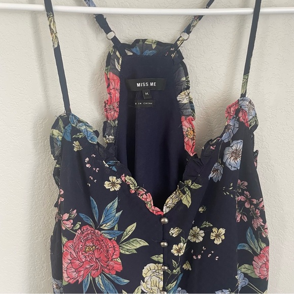 Women's Miss Me Navy Blue Floral Chiffon Tank Top Size Medium - Picture 4 of 12
